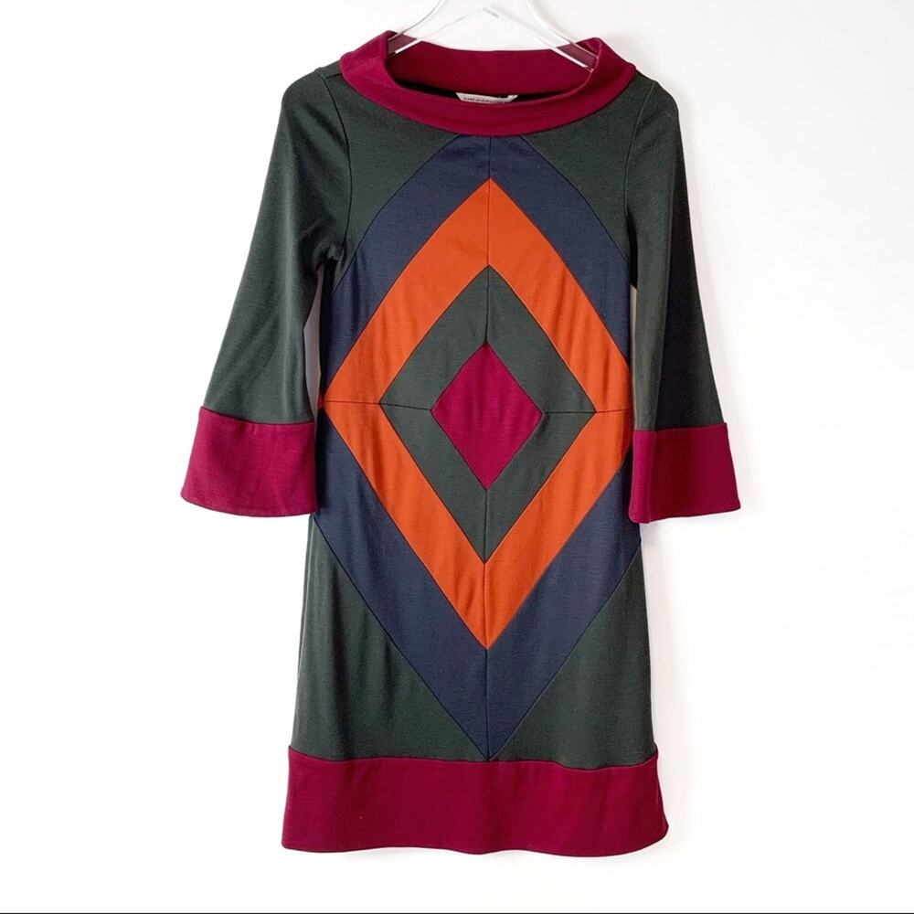 Diane vonFurstenberg wool jersey dress geometric pattern green Womens 4
